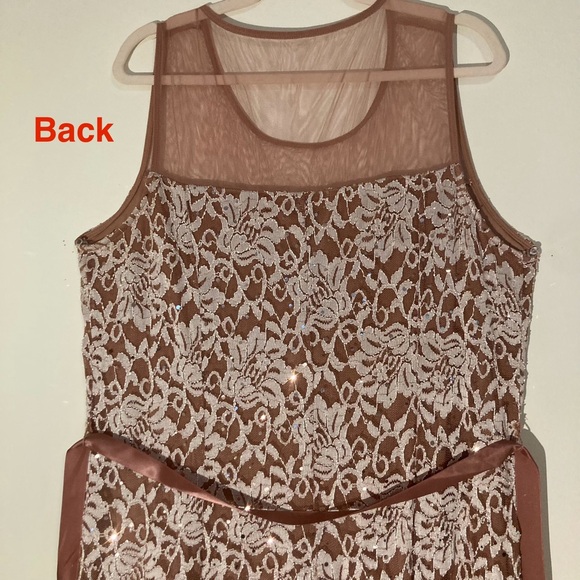 Lovely Grace Lace & Sequin Sleeveless Long Gown Dress, Taupe Mauve, Sz 2X - Picture 5 of 10